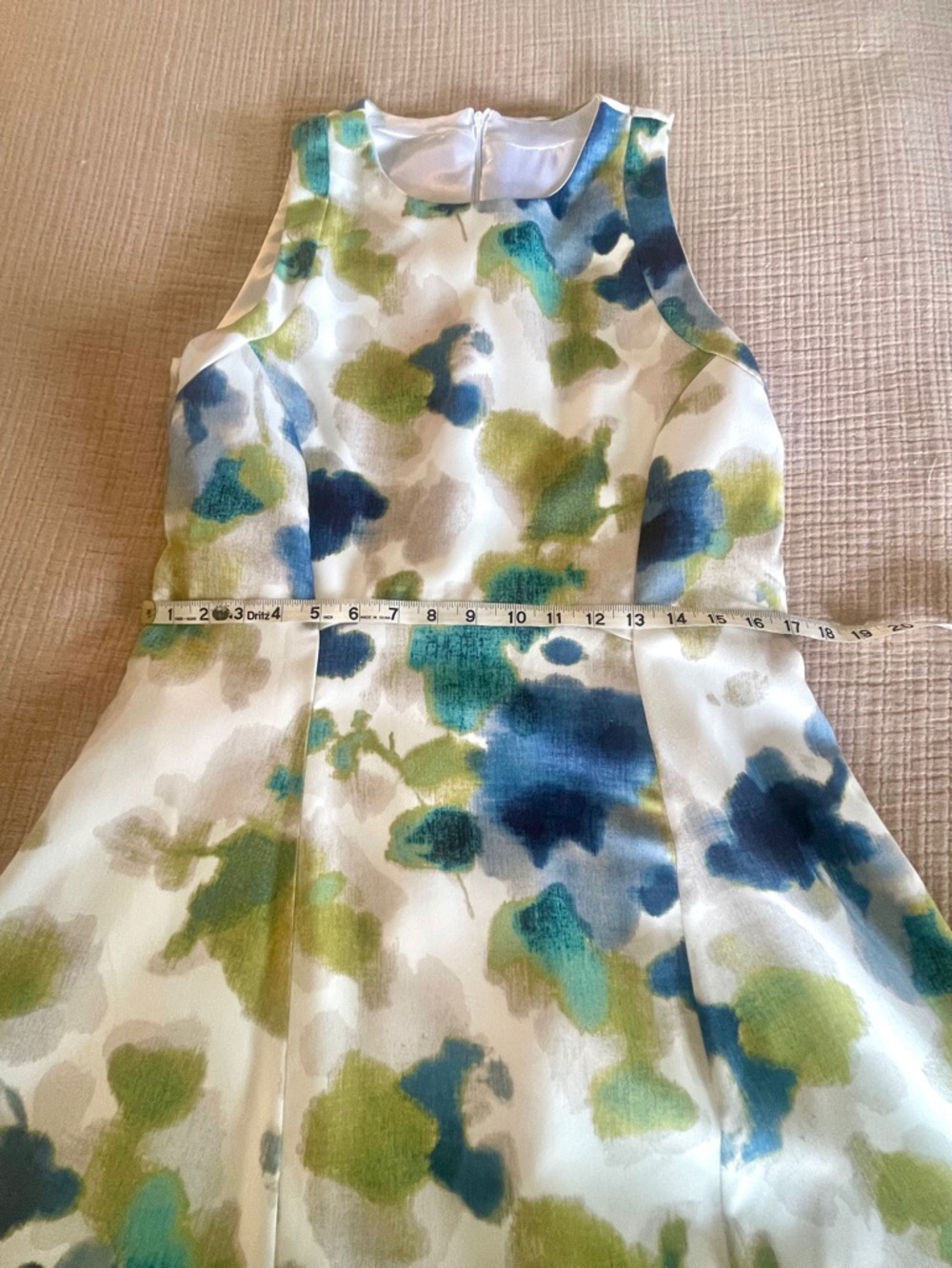 New Sleeveless Floral‎ Watercolor A-Line Dress in Teal & Olive - Picture 7 of 8